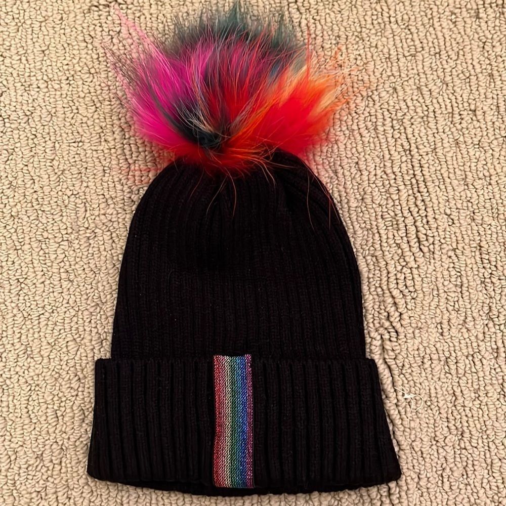 Rainbow Fur Pom Pom Hat